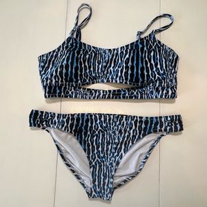 Jessica Simpson Blue Cheetah Cut-out Two Piece Bikini Set XL